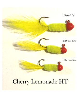 Cherry Lemonade Hackle Tail lead free Jester Jig hand tied crappie fishing jig