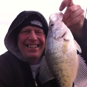 Crappie Hippie with a big crappie caught on lead free crappie dueller