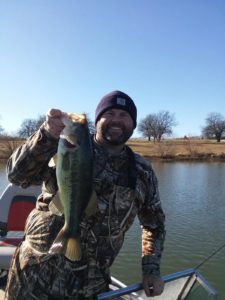 Todd gets a nice largemouth bass on lead free Crappie Dueller Big Bite