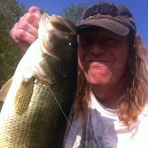 Crappie Hippie with largemouth bass caught on lead free crappie dueller