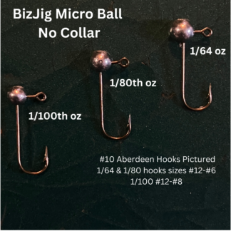 Glasswater Angling Lead Free Fishing Micro Ball lead free BizJig bismuth alloy jig heads size chart 1/64, 1/80,/ 1/100