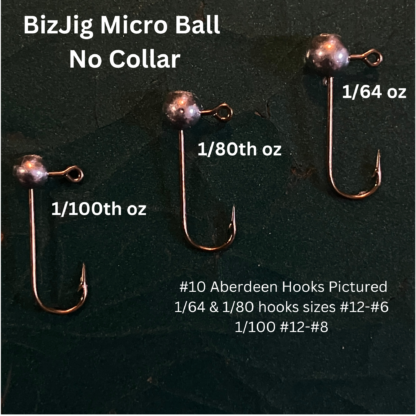 Glasswater Angling Lead Free Fishing Micro Ball lead free BizJig bismuth alloy jig heads size chart 1/64, 1/80,/ 1/100