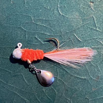 Glasswater Angling lead free Jester Jig spin belly orange and white 1/16th oz