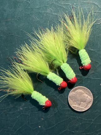 Glasswater angling Lead Free Jester Jigs in Red and Chartreuse w Red Crystal accent 1/16th oz.