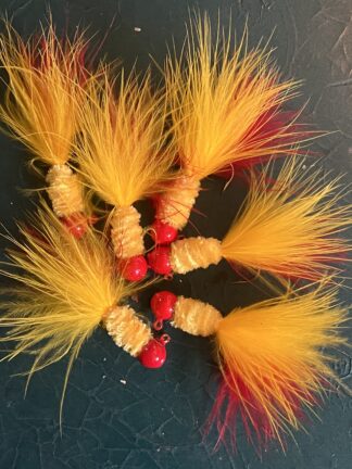 Glasswater Angling Lead Free Fishing 1/16th ounce Jester Jigs Mustard and Ketchup