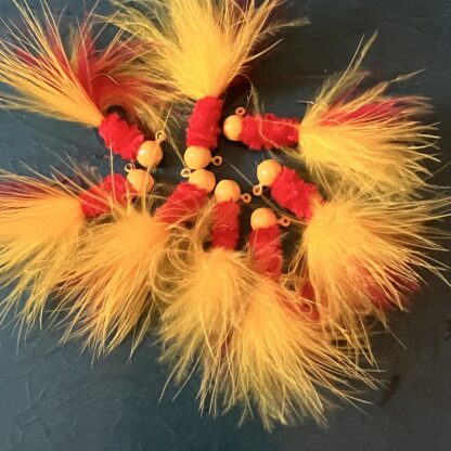 Glasswater Angling Lead Free Fishing mustard and ketchup hand tied marabou crappie jigs 1/16th oz.
